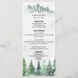 Montañas rusas y menú plano de acuarela forestal