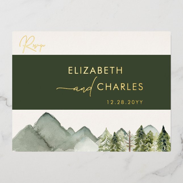 Montañas Rústicas Árboles elegantes tarjetas RSVP  (Anverso)