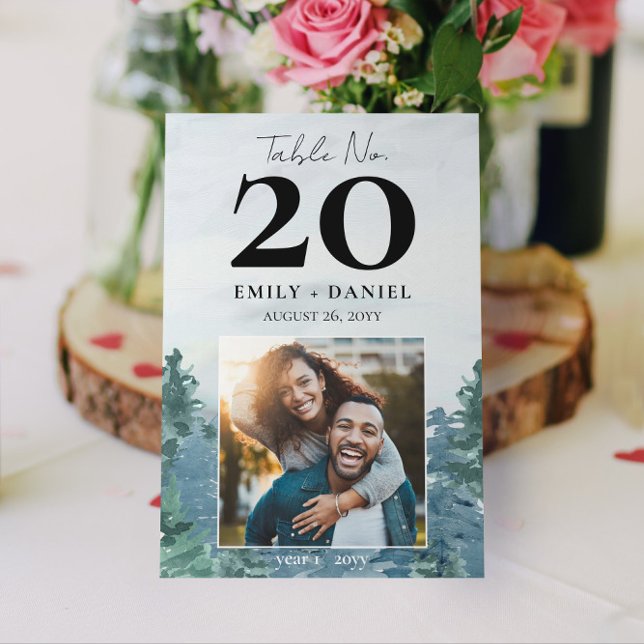 Montañas Rústicas Boda Número de tabla con foto 5x (Choose your size and style for these Rustic Mountain Wedding Table Numbers (with Photo!))