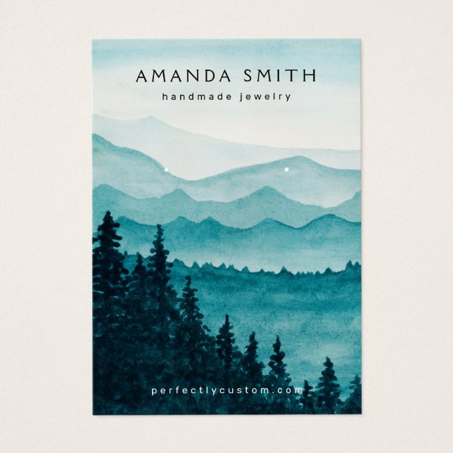 Montañas selva acuarela tarjeta de visualización d (Frente)