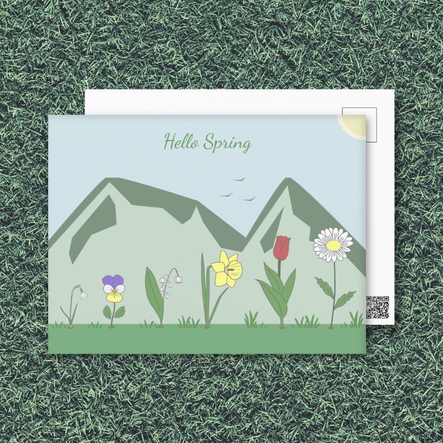 Montañas y flores de primavera, tarjeta postal (Mountains & Spring Flowers Landscape Postcard)