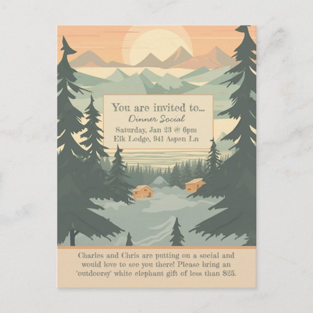 Montañas y Personalizable Pinetree invitación (Anverso)