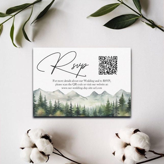 Montañas y Pines Tarjeta RSVP de código QR Wedding (Subido por el creador)
