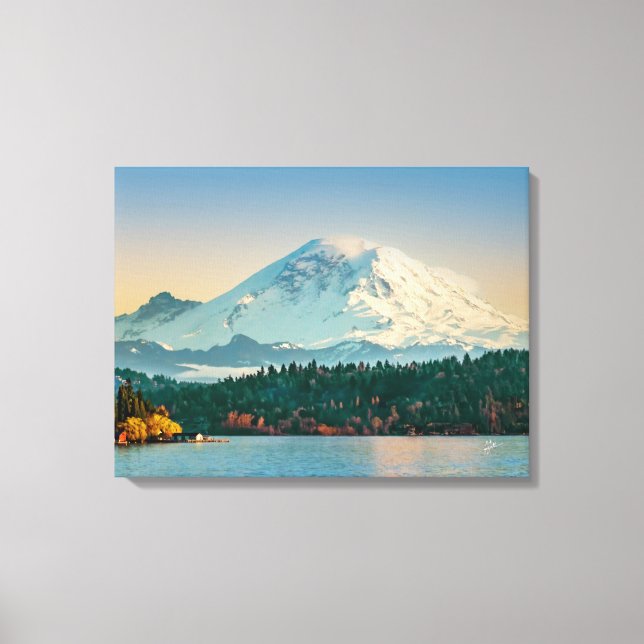 Monte Rainier sobre el lago Washington Arte grande (Anverso)