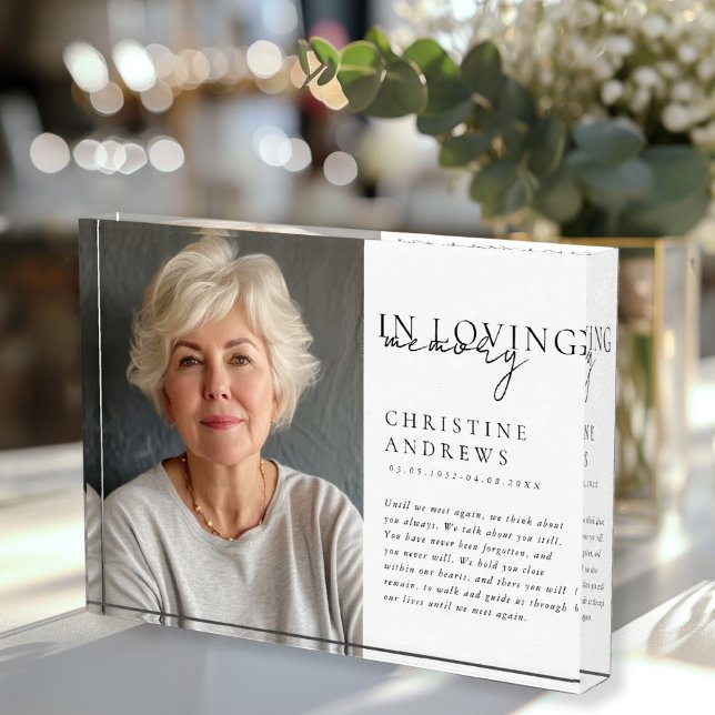 Monumento conmemorativo, nombre, foto ("In Loving Memory" Memorial, Name, Photo, Photo Block. Simple, elegant, script font.)