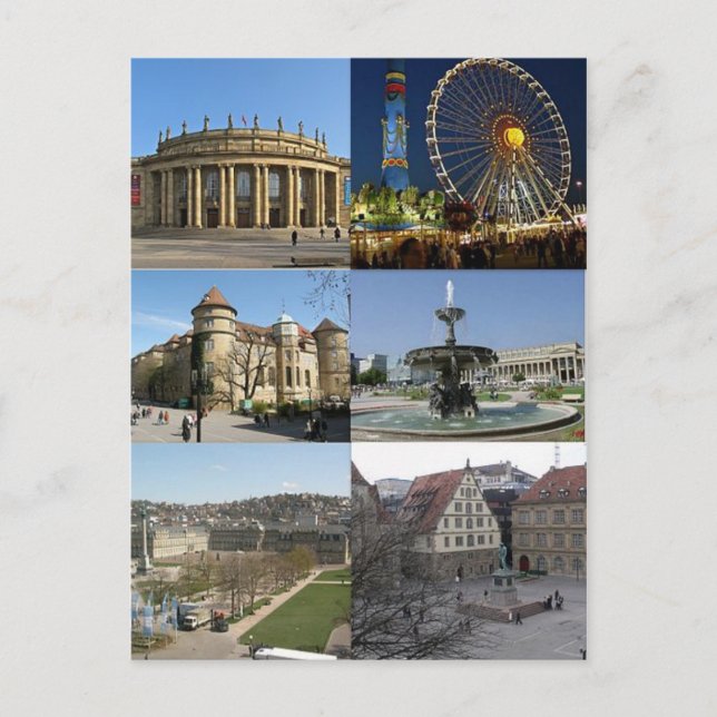 Monumentos de Stuttgart, Alemania en Tarjetas Post (Anverso)