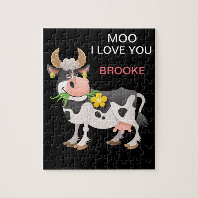 "MOO" I LOVE YOU COW PUZZLE PERSONALIZED. (Vertical)