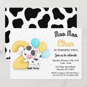 Moo Moo tengo dos Invitación de cumpleaños de vaca