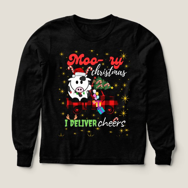 Moo-ry Christmas Cow in Plaid Truck Holiday design (Diseño frontal)