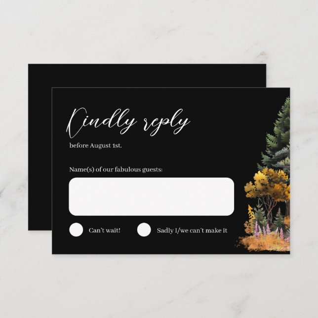 Moody Autumn Watercolor Forest Wedding Tarjeta RSV (Anverso / Reverso)