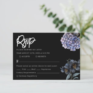 Moody Black Floral Clásica Tipografía Boda Rsvp