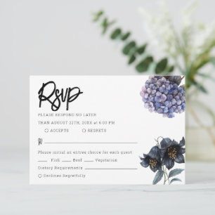 Moody Black Floral Clásica Tipografía Boda Rsvp