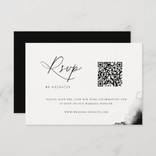 Moody Black Watercolor Boda QR Código Tarjeta RSVP