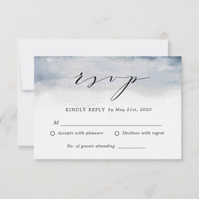 Moody Blue Watercolor Wedding Tarjeta de respuesta (Anverso)