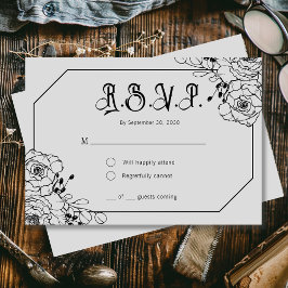 Moody Boda gótica floral floral Gris Tarjetas RSVP