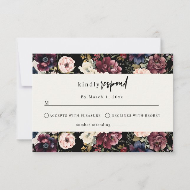 Moody Boda Stationery | Floral acuarela RSVP (Anverso)