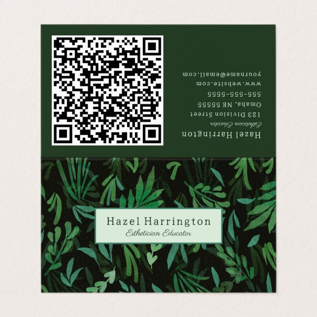 Moody Botanical QR Code Doble tarjeta de visita (Exterior desplegado)
