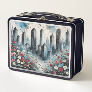 Moody City Skyline Con Flores Silvestres En Florec