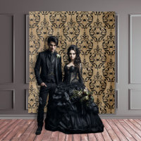 Moody Damask Gótico Tan y Tapiz Araña Negra