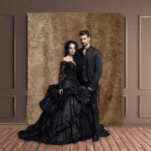 Moody Damask Tan gótico y Tapiz Rojo