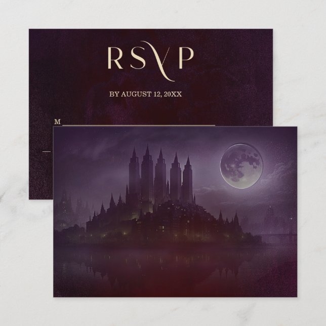 Moody Dark Romance Burgundy Velvet Wedding RSVP (Anverso / Reverso)