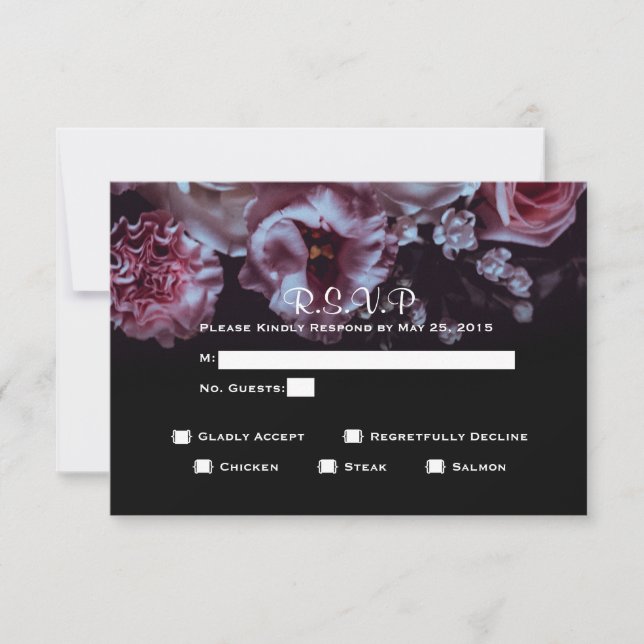 Moody Floral & Black Wedding RSVP Dinner Choices (Anverso)