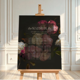 Moody Floral Wedding Seating Chart | Dark Burgundy