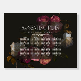 Moody Floral Wedding Seating Chart Dark Burgundy