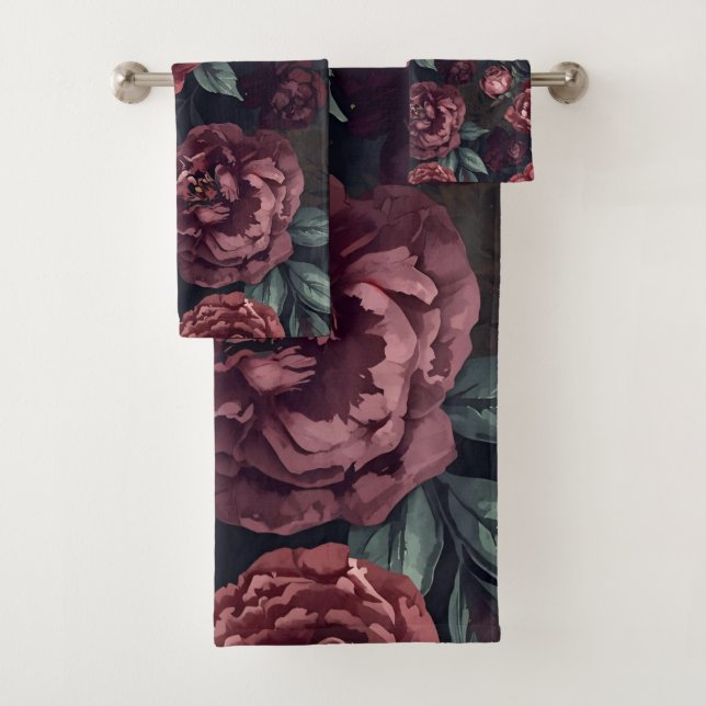 Moody Florals Watercolor Dark Red Pattern (In situ)