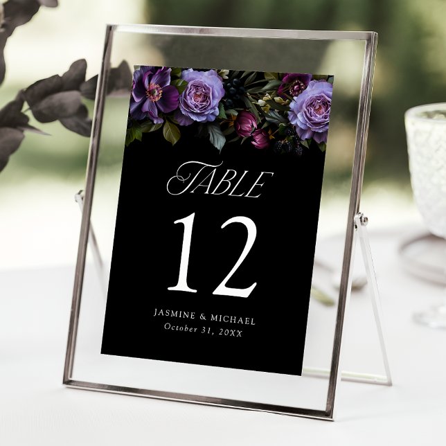 Moody Gothic Boda Floral Número de tabla Tarjeta (Subido por el creador)