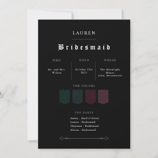 Moody Gothic Bridesmaid Propuesta Invitación