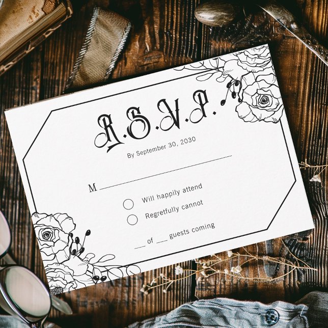 Moody Gothic Floral Wedding RSVP Tarjeta de Gabine (Subido por el creador)