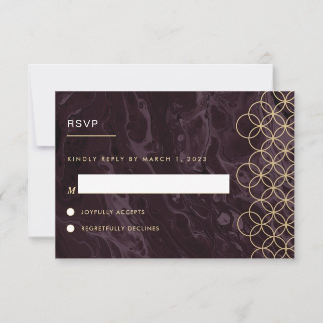 Moody Hues Burgundy Marble RSVP Tarjeta de respues (Anverso)