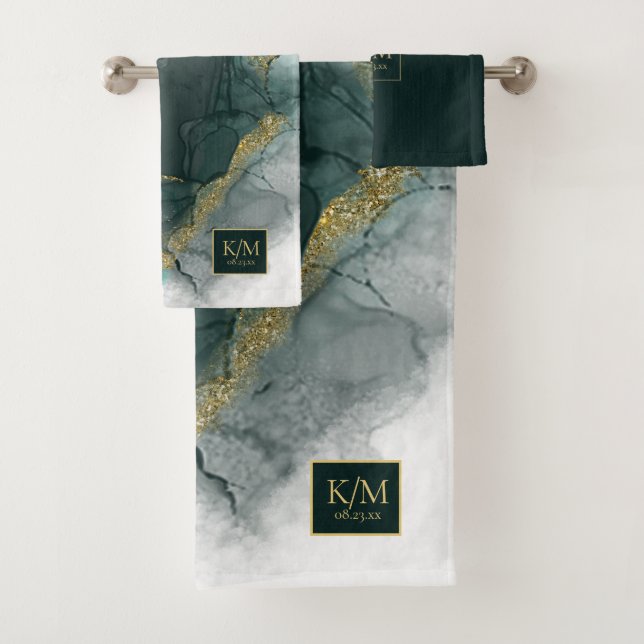 Moody Ink Emerald Gold Abstract ID988 (In situ)