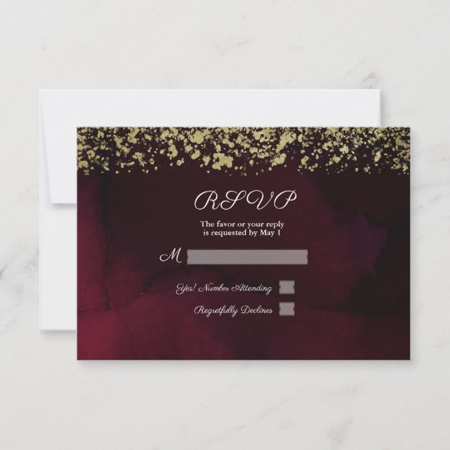 Moody Maroon & Gold Wedding RSVP (Anverso)