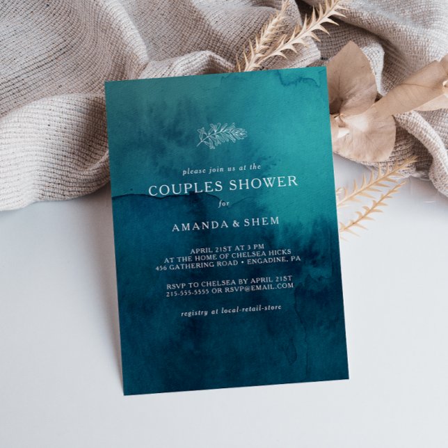 Moody Ocean Watercolor Parejas Ducha Invitación (Subido por el creador)