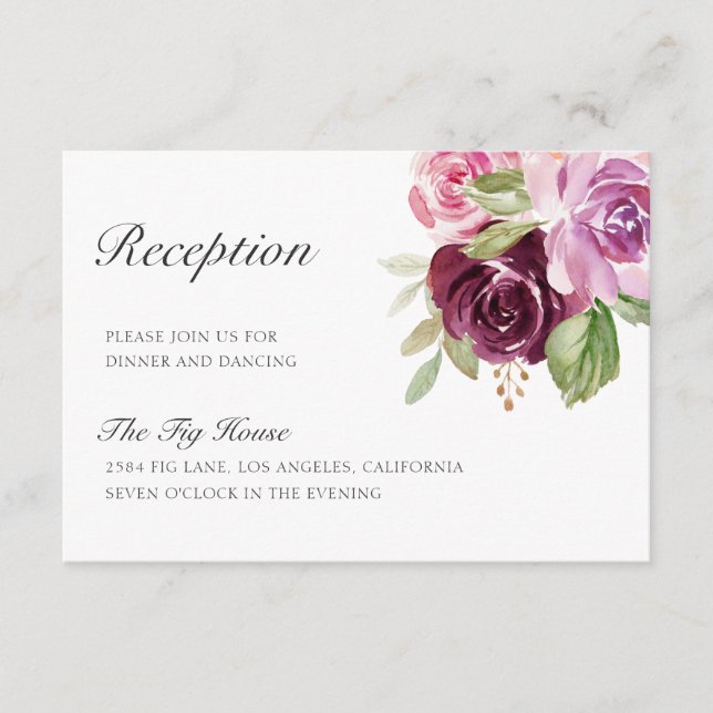 Moody Plum Floral Wedding Recepción (Anverso)
