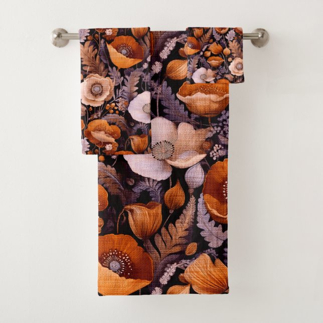 Moody poppies on black pattern (In situ)