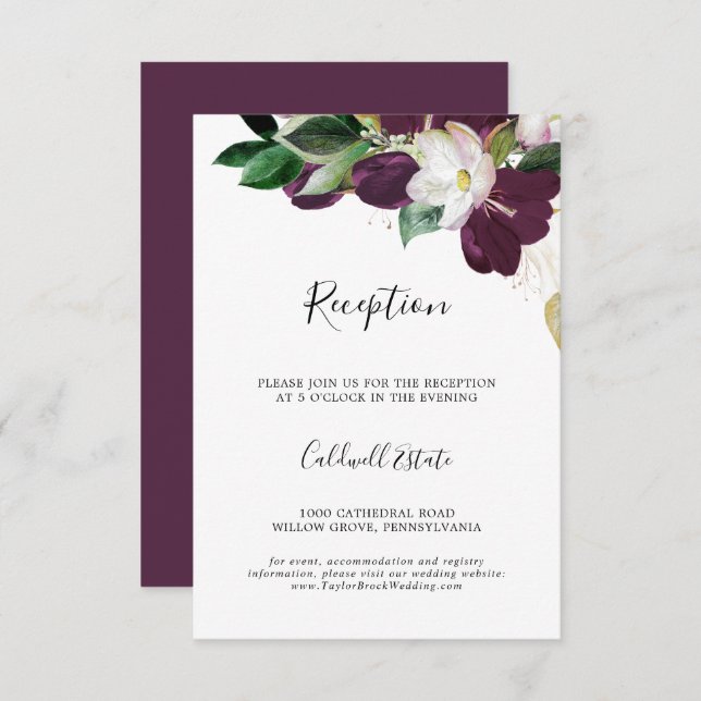 Moody Purple Blooms Boda Recepción Insertar Tarjet (Anverso / Reverso)