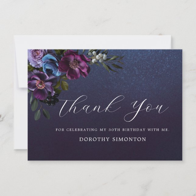 Moody Purple Flowers Tarjeta de agradecimiento por (Anverso)