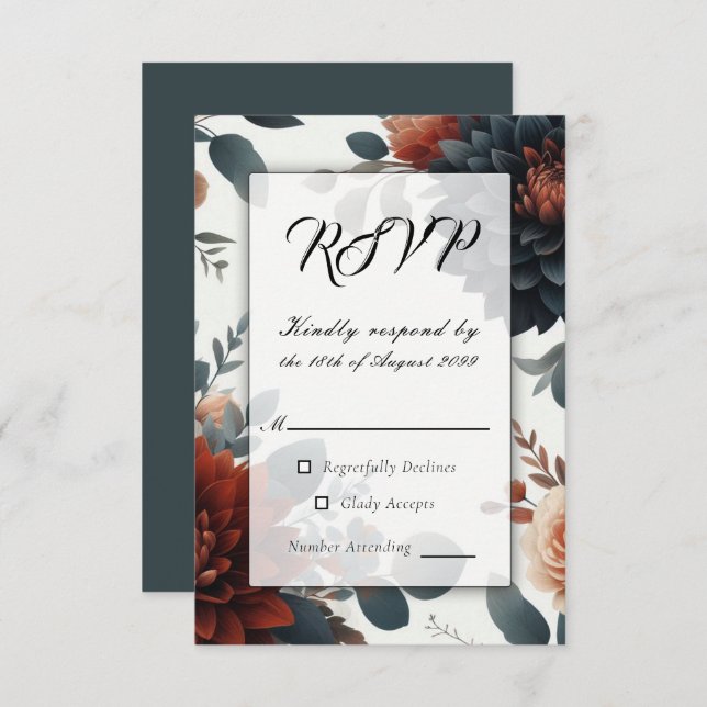 Moody Rustic Fall Florals Wedding RSVP (Anverso / Reverso)
