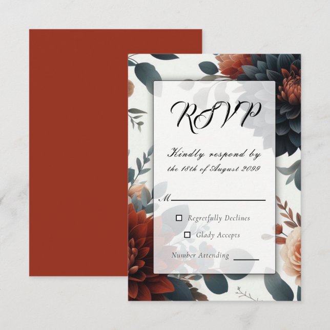 Moody Rustic Fall Florals Wedding RSVP (Anverso / Reverso)