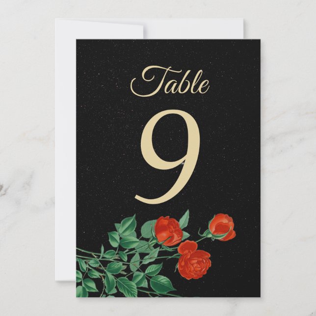 Moody Starry Night Crimson Roses Table Number card (Anverso)