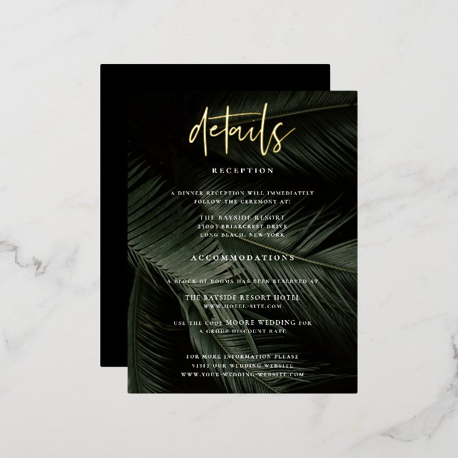 Moody Tropics Boda Detalles Tarjeta de Gabinete (Anverso/Reverso)