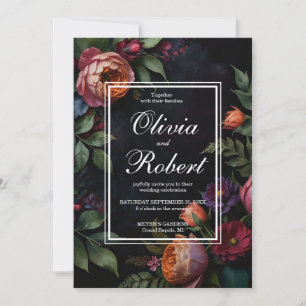 Moody vintage Elegante invitaciones de boda floral