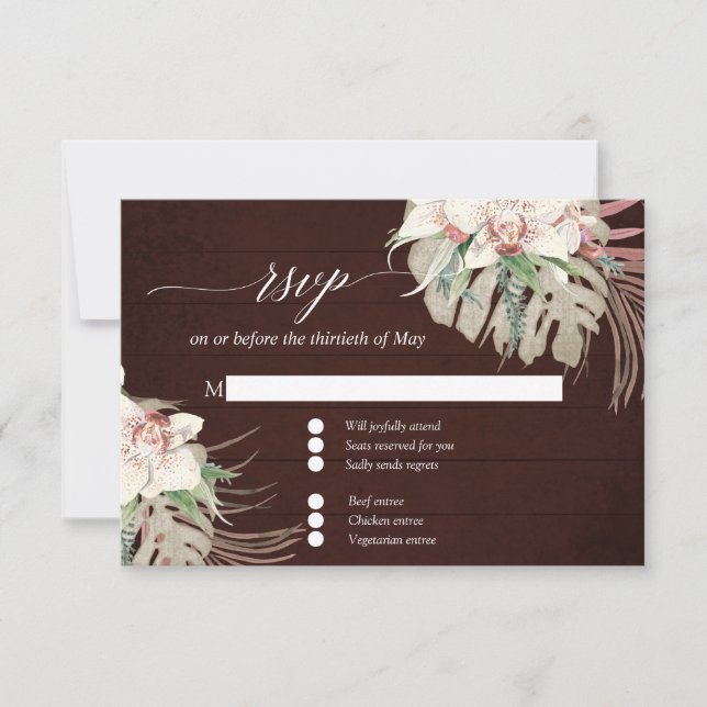 Moody White Orquid Tropical Floral Borgoña RSVP (Anverso)