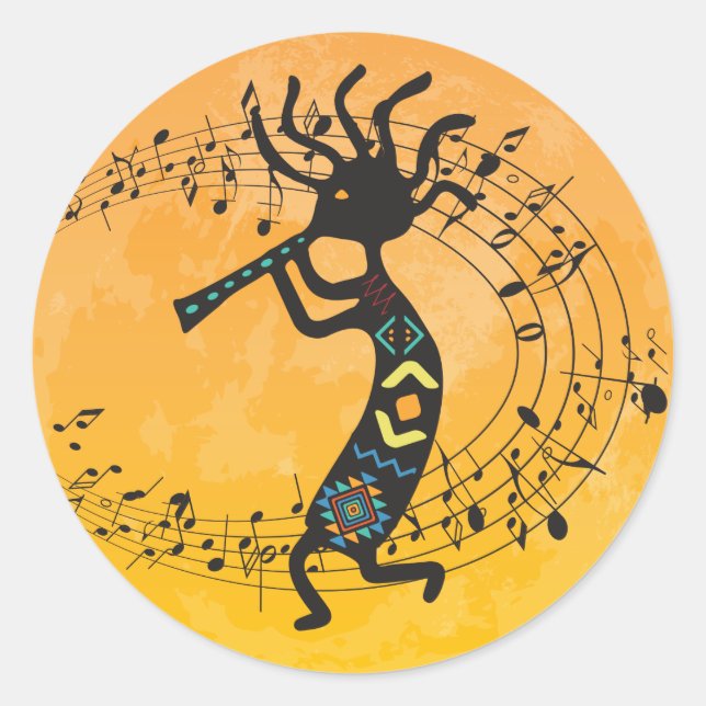Moon and Music Kokopelli Pegatina redondo clásico (Anverso)