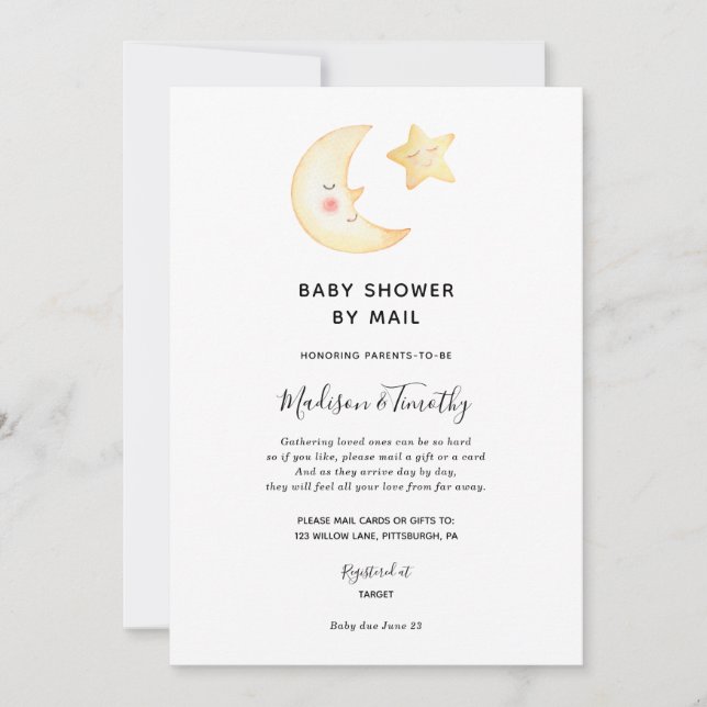 Moon and Star Baby Shower por invitación de correo (Anverso)