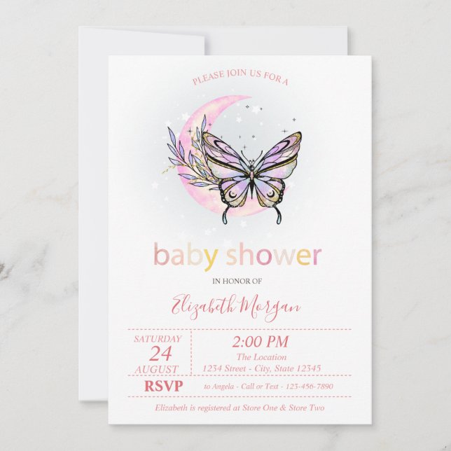 Moon Butterfly Doted Baby Shower Invitación (Anverso)