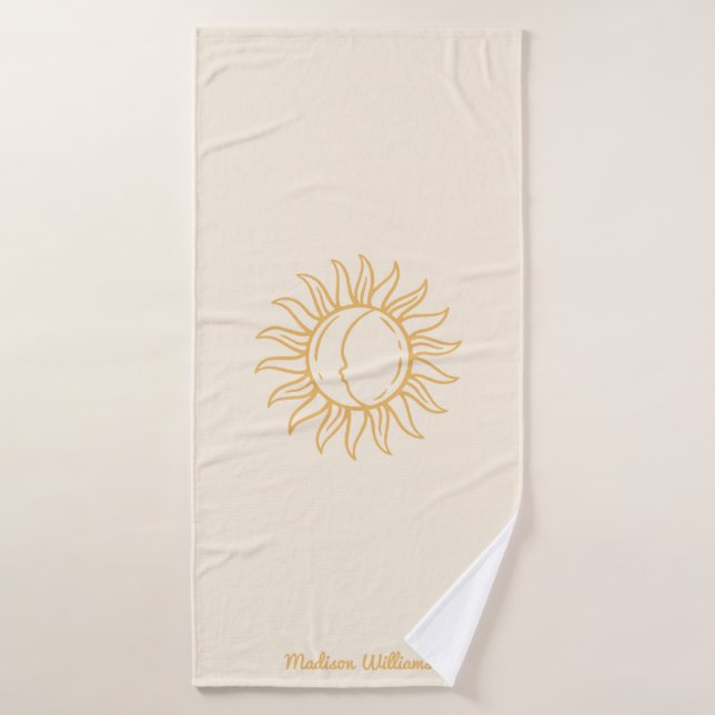 Moon de sol amarillo místico de moda personalizada (Toalla de baño)